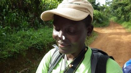 Butterfly ecologist Dr Perpetra Akite demonstrates her unusual collecting technique.